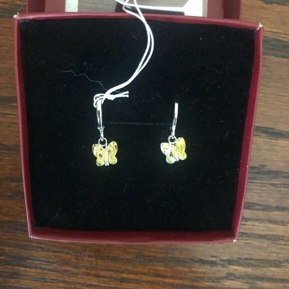 EARRING BUTTERFLY CRYSTAL SWAROVSKI RHODIUM WHITE - Picture 6 of 8